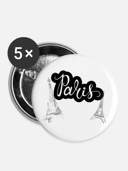 Pariser Schrift-Skyline & Denkmäler - Buttons groß 56 mm (5er Pack) - Weiß