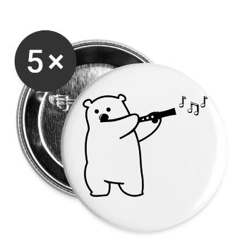 Bär spielt Flöte - Buttons groß 56 mm (5er Pack) - Weiß - Vorne