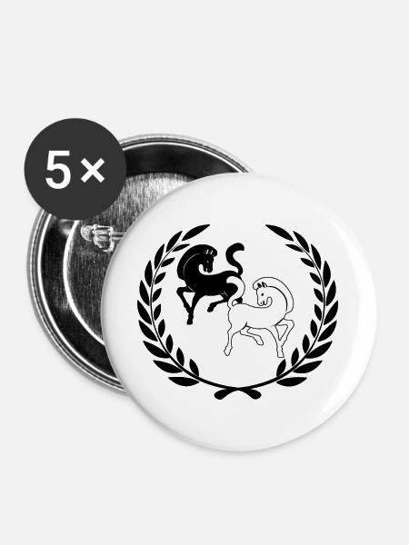 Lorbeerkranz mit zwei Pferden - Buttons groß 56 mm (5er Pack) - Weiß