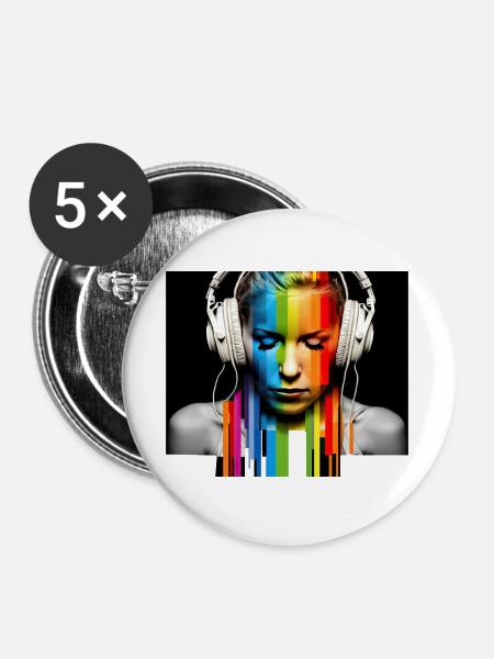 Rainbow Pulse: Kopfhörer-Porträt - Buttons groß 56 mm (5er Pack) - Weiß