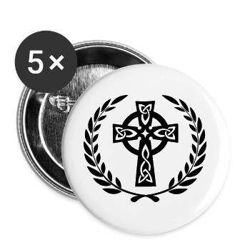 Keltisches Kreuz im mittleren Lorbeerkranz - Buttons groß 56 mm (5er Pack) - Weiß - Vorne