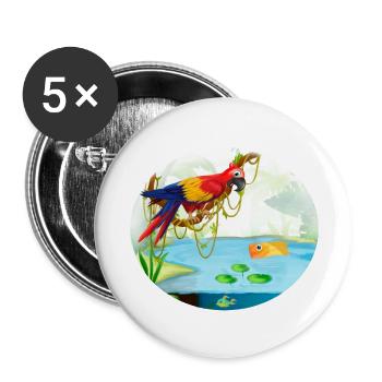 Parrot macaw in the forest by the lake with fish colorful - Buttons large 2.2''/56 mm (5-pack) - white - Front