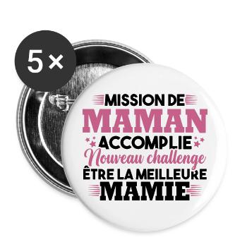 Mission maman accomplie - future meilleure mamie - Lot de 5 grands badges (56 mm) - blanc - Devant