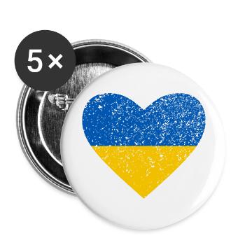 Ukraine, blue and yellow heart - Buttons large 2.2''/56 mm (5-pack) - white - Front