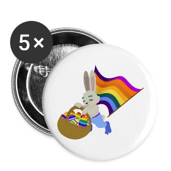 Ein Pride Hase Sammelt seine Ostereier - Buttons groß 56 mm (5er Pack) - Weiß - Vorne