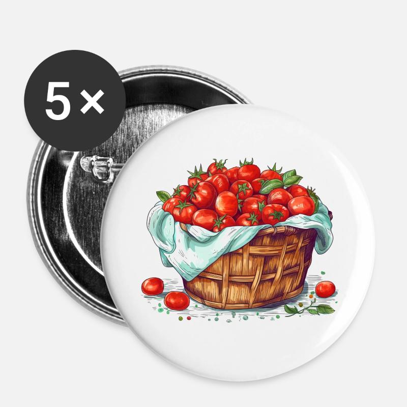 Ein Korb gefüllt mit Tomaten, transparent - Buttons groß 56 mm (5er Pack) - Weiß
