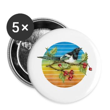 Bunter Vogel - Buttons groß 56 mm (5er Pack) - Weiß - Vorne