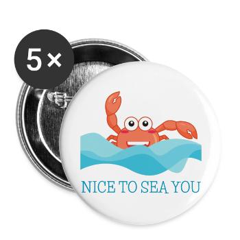 Le crabe crabe dans la mer accueille avec « Ravi de vous voir! » - Lot de 5 grands badges (56 mm) - blanc - Devant