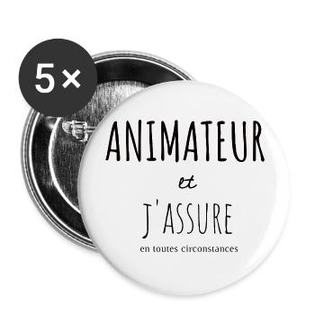 Cadeau animateur centre de loisirs - Lot de 5 grands badges (56 mm) - blanc - Devant
