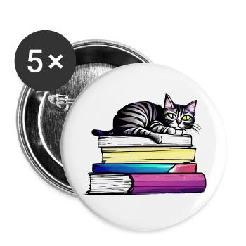 Reading Books Male Cat Cat Book Kitten - Buttons large 2.2''/56 mm (5-pack) - white - Front