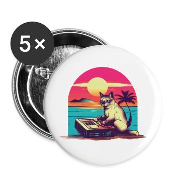 Cat Synthesizer Katze Retro Vintage Studio Gear - Buttons groß 56 mm (5er Pack) - Weiß - Vorne