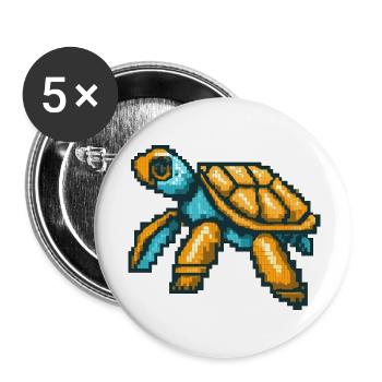 Pixel turtle in nostalgic 8 bit style - Buttons large 2.2''/56 mm (5-pack) - white - Front