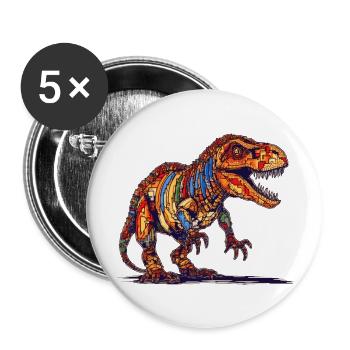 Pixel Dino dans le style des anciens graphismes de jeux vidéo - Lot de 5 grands badges (56 mm) - blanc - Devant