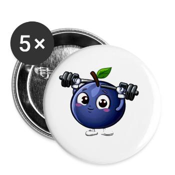 Trainierende Blaubeere - Buttons groß 56 mm (5er Pack) - Weiß - Vorne