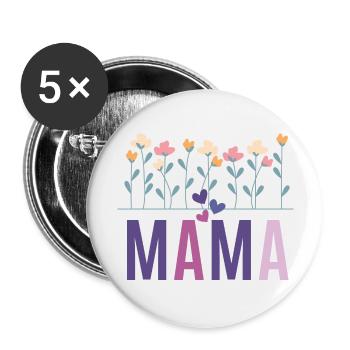 Mama Muttertag T-Shirt - Buttons groß 56 mm (5er Pack) - Weiß - Vorne