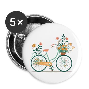 Süße Abenteuer Blumenrad Tour 10 - Buttons groß 56 mm (5er Pack) - Weiß - Vorne