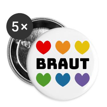 Regenbogenherzchen Braut schwarz - Buttons groß 56 mm (5er Pack) - Weiß - Vorne