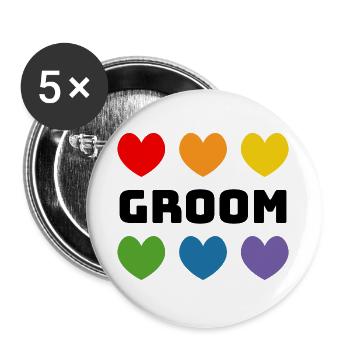 Rainbow Hearts Groom noir - Lot de 5 grands badges (56 mm) - blanc - Devant