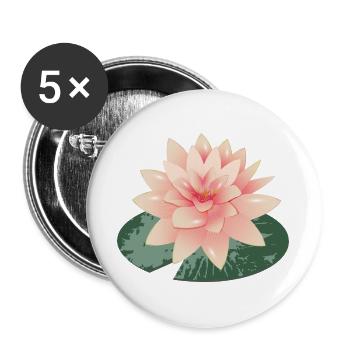 wunderschöne Seerose mit grünem Seerosenblatt - Buttons groß 56 mm (5er Pack) - Weiß - Vorne