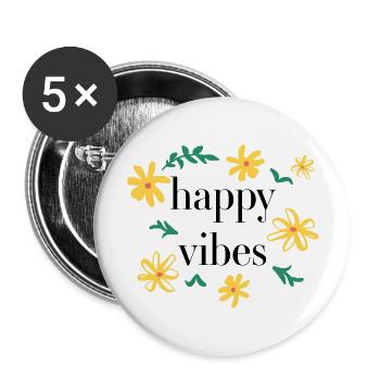 happy vibes - Buttons groß 56 mm (5er Pack) - Weiß - Vorne