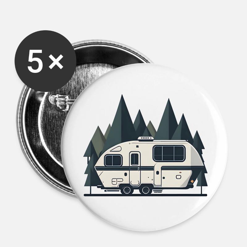 Simple Retro Camper - Buttons large 2.2''/56 mm (5-pack) - white