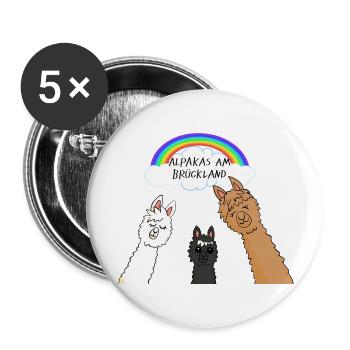 Alpakas im Brückland - Buttons groß 56 mm (5er Pack) - Weiß - Vorne