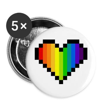 Pixel Art Regenbogenherz - LGBT Pride - Buttons groß 56 mm (5er Pack) - Weiß - Vorne