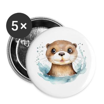 Dessin à l’aquarelle de loutre - Lot de 5 grands badges (56 mm) - blanc - Devant