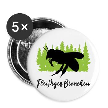 "Fleißiges Bienchen: Immer emsig unterwegs" - Buttons groß 56 mm (5er Pack) - Weiß - Vorne