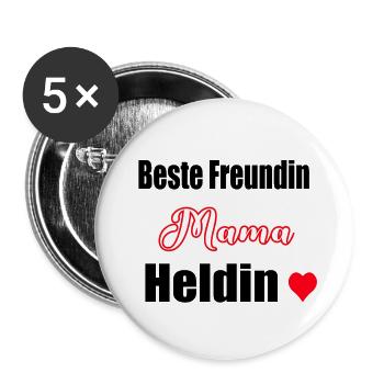 Mama, beste Freundin, Heldin - Buttons groß 56 mm (5er Pack) - Weiß - Vorne