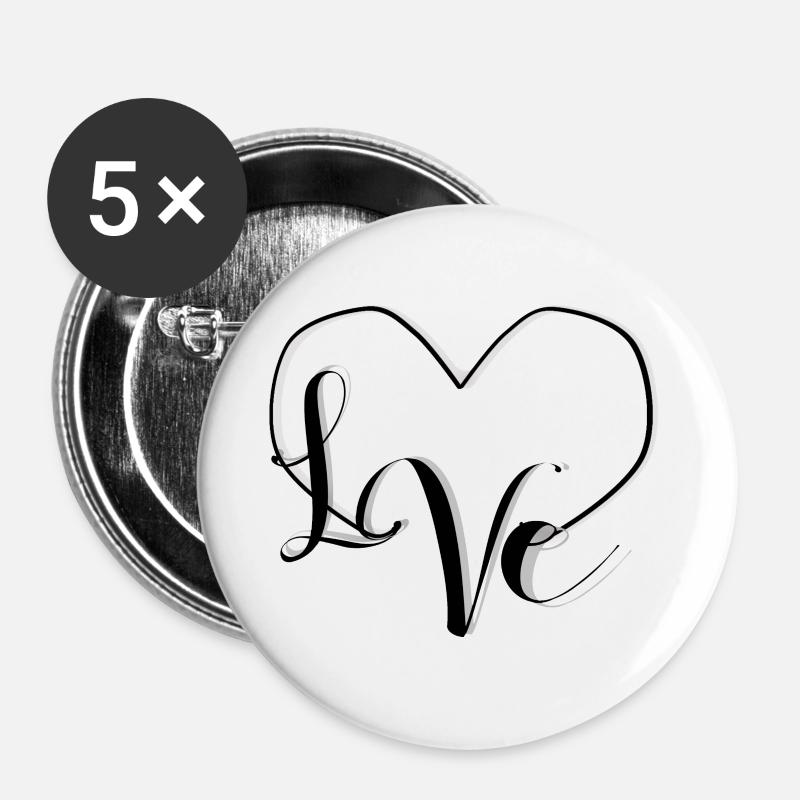 L♡VE - BlackNWhite - Buttons large 2.2''/56 mm (5-pack) - white