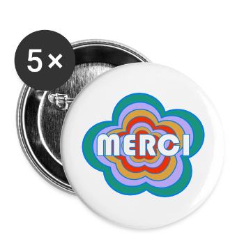 MERCI. MAÎTRESSE. MAÎTRE. MERCI MAÎTRESSE - Lot de 5 grands badges (56 mm) - blanc - Devant