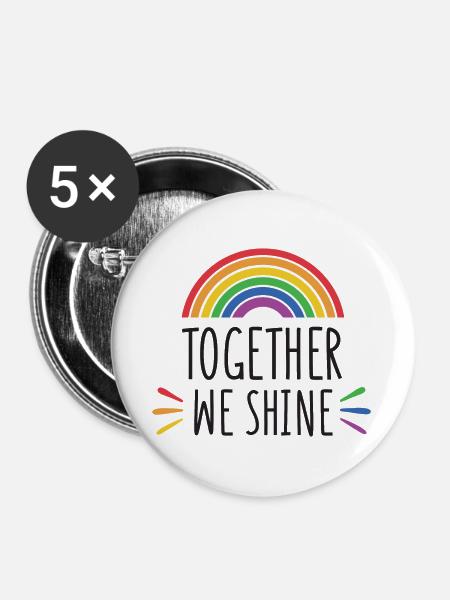 Pride Month - Gemeinsam glänzen wir - Buttons groß 56 mm (5er Pack) - Weiß