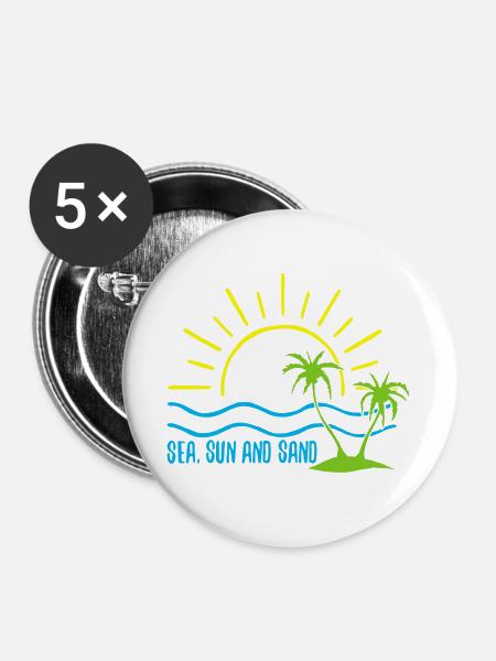 Meer, Sonne und Sand - Buttons groß 56 mm (5er Pack) - Weiß