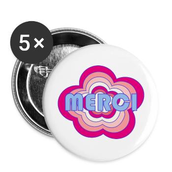 MERCI. MAÎTRESSE. MAÎTRE. MERCI MAÎTRESSE - Lot de 5 grands badges (56 mm) - blanc - Devant