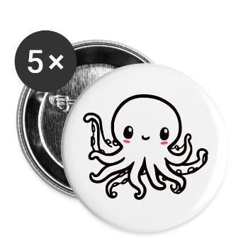 Cute Octopus Kawaii - Buttons large 2.2''/56 mm (5-pack) - white - Front