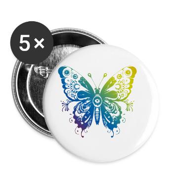 Schmetterling Mandala Boho - Buttons groß 56 mm (5er Pack) - Weiß - Vorne