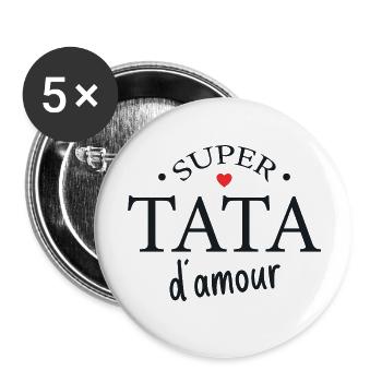 Super Tata D'amour - Lot de 5 grands badges (56 mm) - blanc - Devant