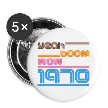 Year of birth Shirt Retro yes Boom Wow 1970 - Buttons large 2.2''/56 mm (5-pack) - white - Front