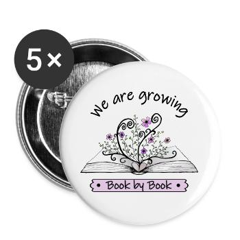 Pink flowers grow out of open book with quote - Buttons large 2.2''/56 mm (5-pack) - white - Front