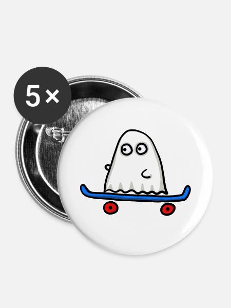 skater Geist - Buttons groß 56 mm (5er Pack) - Weiß