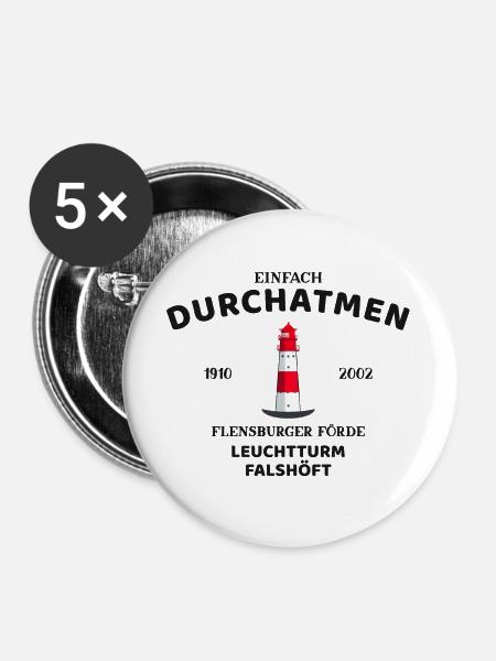 Flensburger Förde, Leuchtturm Falshöft, Durchatmen - Buttons groß 56 mm (5er Pack) - Weiß