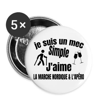 marche nordique et apéro - Lot de 5 grands badges (56 mm) - blanc - Devant