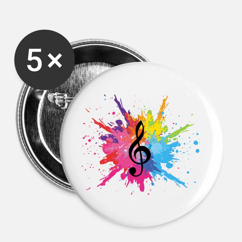 Music and multicolored explosion (black) - Buttons large 2.2''/56 mm (5-pack) - white