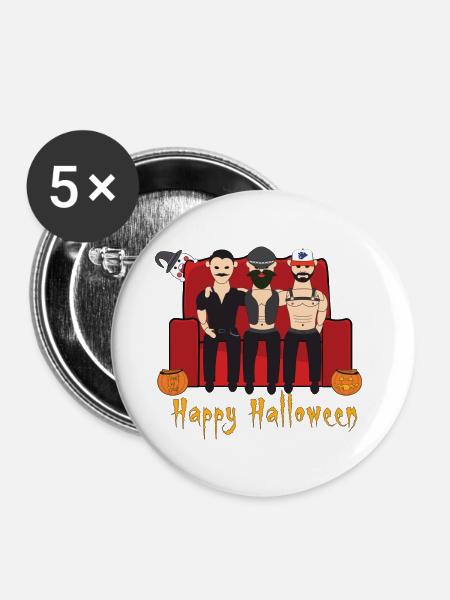 Fröhliches Halloween - Buttons groß 56 mm (5er Pack) - Weiß