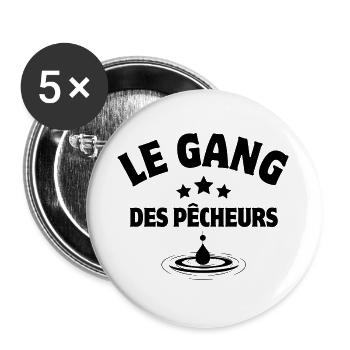 pêche, pêcheur, canne à pêche - Lot de 5 grands badges (56 mm) - blanc - Devant