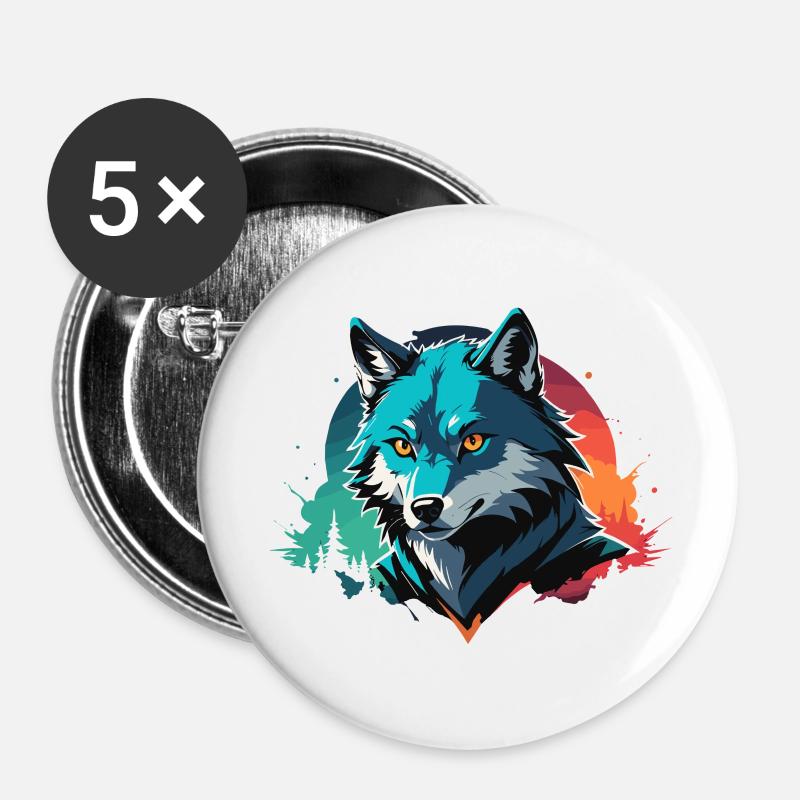 Wolf Canine Colorful Illustration - Buttons large 2.2''/56 mm (5-pack) - white