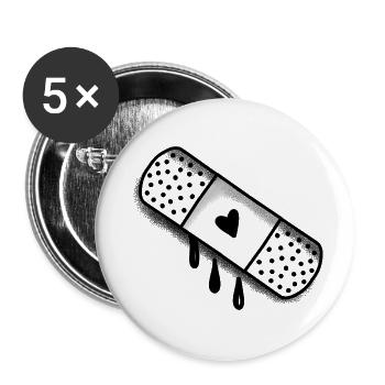 Klebepflaster mit Liebesherz - Buttons groß 56 mm (5er Pack) - Weiß - Vorne