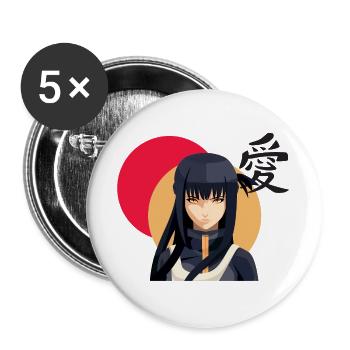 Ninja féminine anime soleil rouge - Lot de 5 grands badges (56 mm) - blanc - Devant