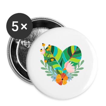 Umweltfreundliches Herz - Buttons groß 56 mm (5er Pack) - Weiß - Vorne